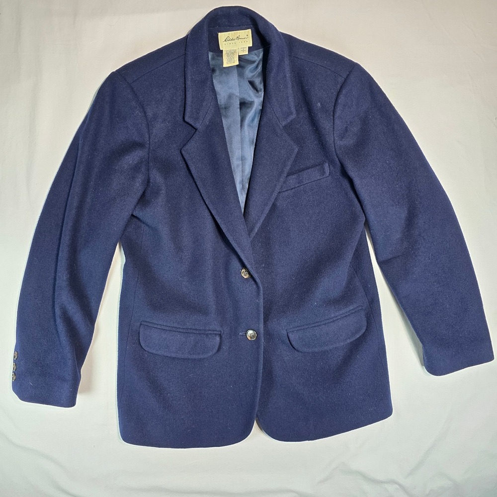 Eddie Bauer Womens Navy Blue 100% Wool Blazer Jacket Size M Vintage 23219